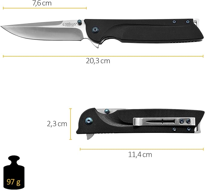 Camillus 19392 Keto Titanium Bonded 420 Stainless Steel Drop-Point Folding Knife with 3 Blade and Pocketclip 8 Length