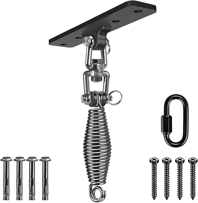 Dolibest Hanging Kits Hammock Chair Hardware Heavy Duty Swing Hanger with Spring (6MM) for Indoor Outdoor Playground Hanging Chair Hammock Chair Punching Bags 4 Screws 4 Expansion Screws