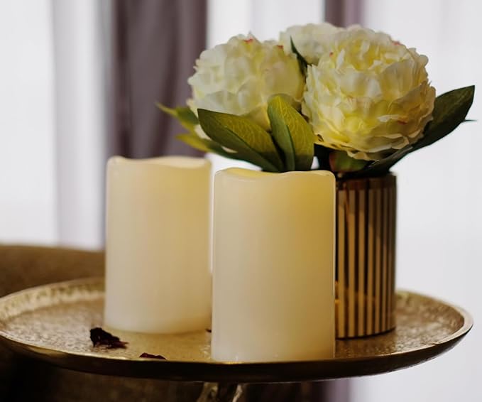 NONNO&ampZGF 4X6'' Outdoor IP44 Warm White LED Rainproof Waterproof Candles Flameless Battery LED Pillar Candle with Remote and Timer Resin No Melt 2 Pack