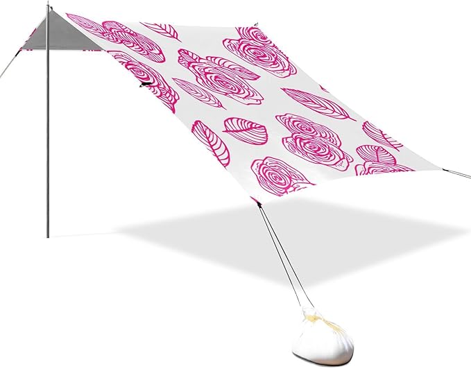 Beach Canopy with Windproof Ropes &amp Sandbags Beach Tent Sun Shade Sun Shelter for Camping Trips Fishing Backyard Fun or Picnics Roses