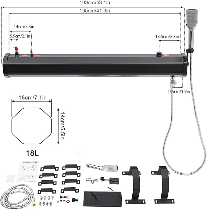 Roof Rack Mount Road Shower Pressurized Water Tank W/Storage Bag and Hose Outdoor Activities Water Supply for Suvs Sedans Rvs Trucks