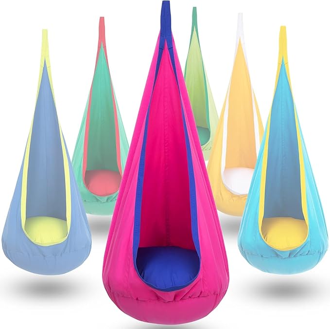 Y- STOP Kids Pod Swing Seat Hanging Hammock Chair Swing with Inflatable Pillow Sensory Swing Chair with Pocket for Outdoor and Indoor (Pink and Blue) pcs