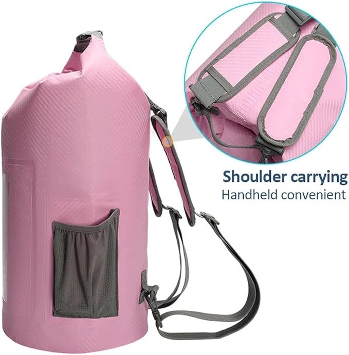 Waterproof Dry Bag 10L/20L Carbon Fiber Waterproof Dry Bag Hand-Held Bucket Bag Waterproof Bag Beach Drifting Swimming Bag Outdoor Backpack for SwimmingBoating(Deep Green-20L)