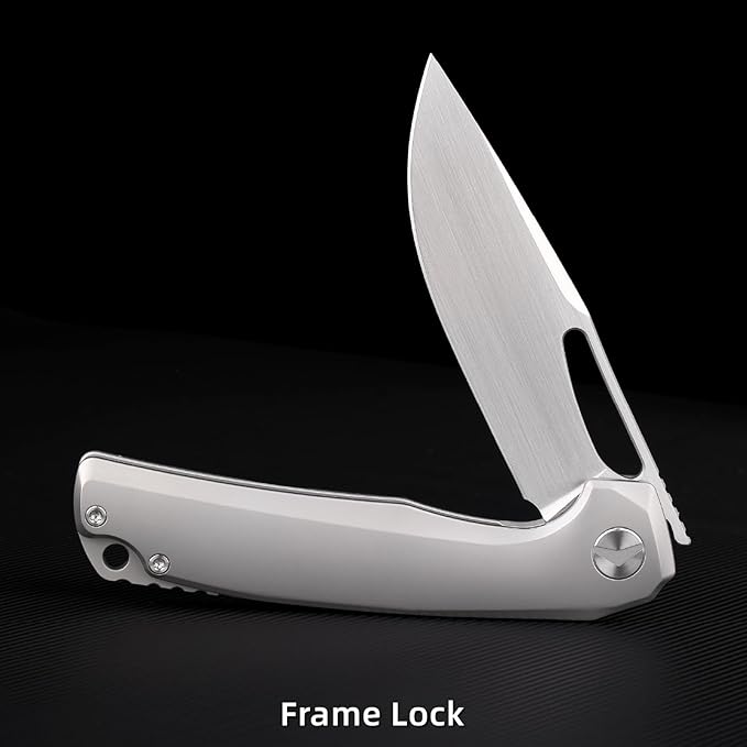 Pocket Knife 3.5 M390 Blade Folding Knife Hunting Knife with Titanium Handle and Pocket Clip EDC Knives for Hunting Camping Survival Outdoor Fishing Hiking（Grey）