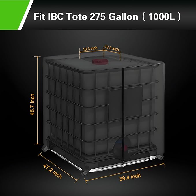 Waterproof IBC Tote Cover Compatible with 275 Gallon Tote Covers Oxford Cloth with Zipper IBC Water Tank Protective Covers