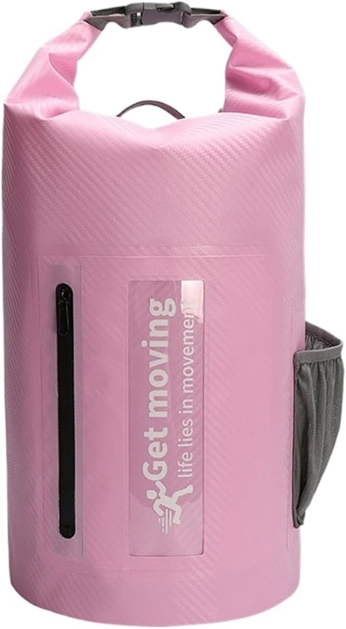 Waterproof Dry Bag 10L/20L Carbon Fiber Waterproof Dry Bag Hand-Held Bucket Bag Waterproof Bag Beach Drifting Swimming Bag Outdoor Backpack for SwimmingBoating(Pink-20L)