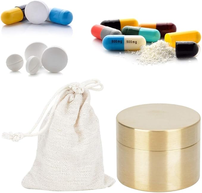 Metal Pill Storage Box Storage Box Outdoor Waterproof Brass Storage Container Dustproof Round Brass Storage Box with Lid for Outdoor Small Treasures(Medium)