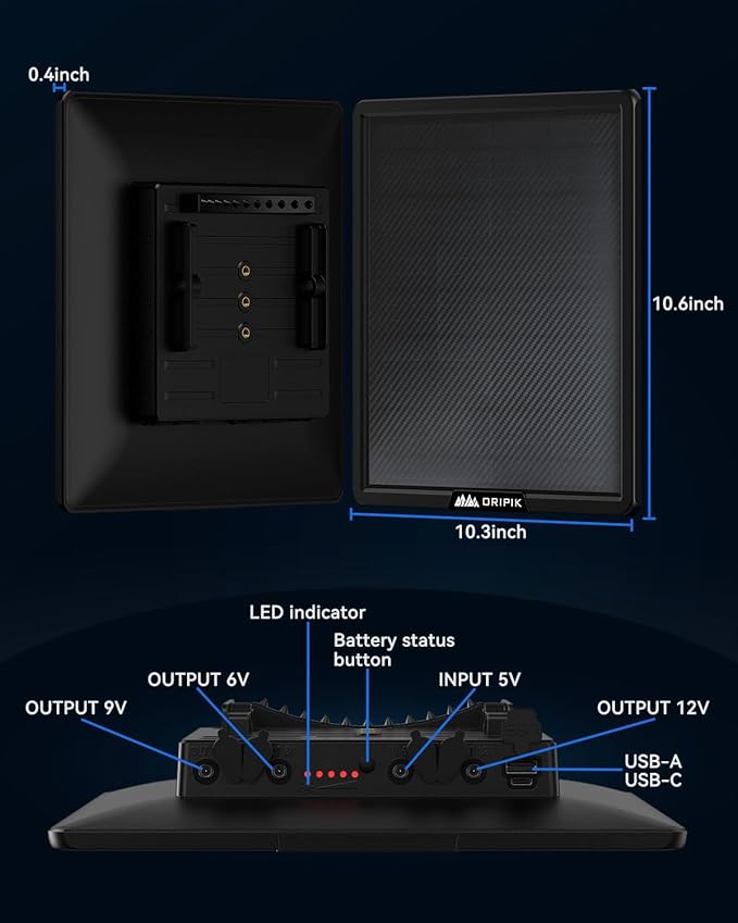 Trail Camera Solar Panel: 6V/9V/12V Game Camera Solar Panel Charger kit Build-in 15000mAh Rechargeable Lithium Battery with USB-A/USB-C IP66 Water-Resistant