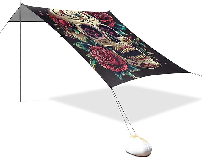 ALAZA Sugar Skull and Roses Beach Tent Sun Shelter Portable Canopy Sunshade for Outdoor Camping Picnics Backyard Fun 10x9 ft