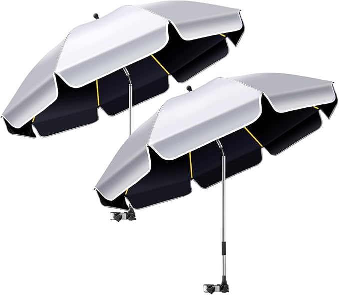 2Pack 48.8 inch Large Beach Umbrella with Clamp Sun Shade for Beach Chair 360°Adjustable UV Protection Golf Umbrella with Clip for Outdoor Stroller Wheelchair Camping Chair