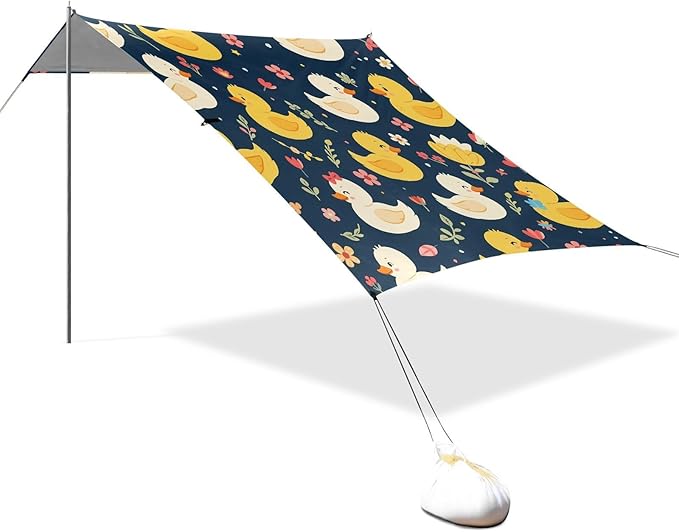 ALAZA Duck Flower Pattern Beach Tent Sun Shelter Portable Canopy Sunshade for Outdoor Camping Picnics Backyard Fun 10x9 ft
