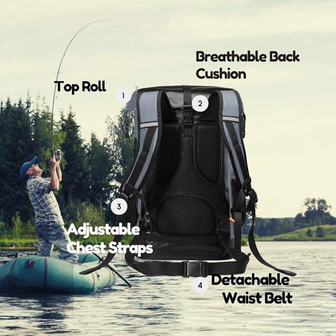 Waterproof Roll Top Kayak Dry Backpack Floating Outdoor Dry Sack Boating Sailing Canoeing Rafting Fishing Camping 55L Grey