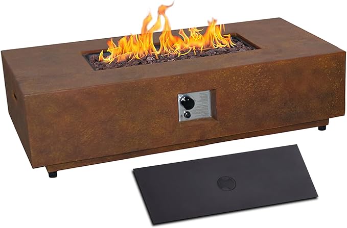 Afterglow Firepits All Terrafab External Gas Tank for Outdoor Use Rectangular 50000 Btu for Outside Patio Backyard Garden Rusty Brown