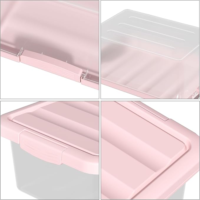 14-Quart Storage Container Bin with Pink Secure Lid and Latch Buckles Durable Plastic Stackable Nestable Organizin 2-Pack
