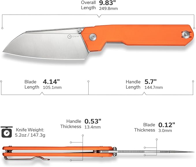 CIVIVI Hid Folding Pocket Knife 4.14 Swedish 14C28N Blade G10 Handle Nested Liner Lock Kitchen Knife with Thumb Stud Opener Ideal for Outdoor Use Camping Hiking and EDC C23008-4 Orange