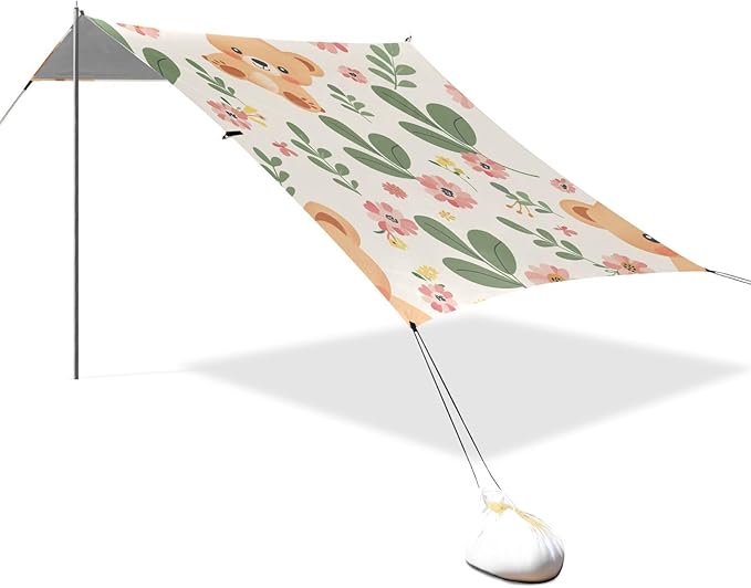 ALAZA Lovely Cute Bear Flower Beach Tent Sun Shelter Portable Canopy Sunshade for Outdoor Camping Picnics Backyard Fun 10x9 ft
