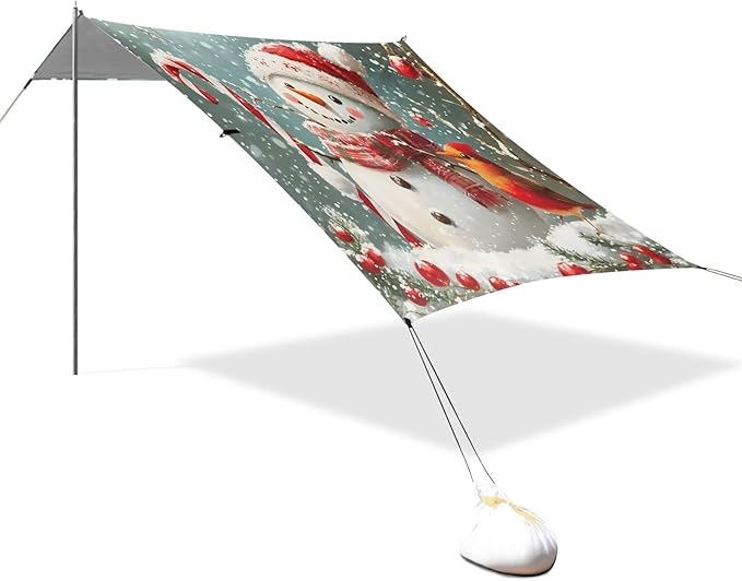 ALAZA Christmas Snowman Candy Beach Tent Sun Shelter UPF50+ Protection Beach Shade Canopy w/ 4 Sandbags for Outdoor Camping Fishing Backyard Fun Picnic 10x9 ft