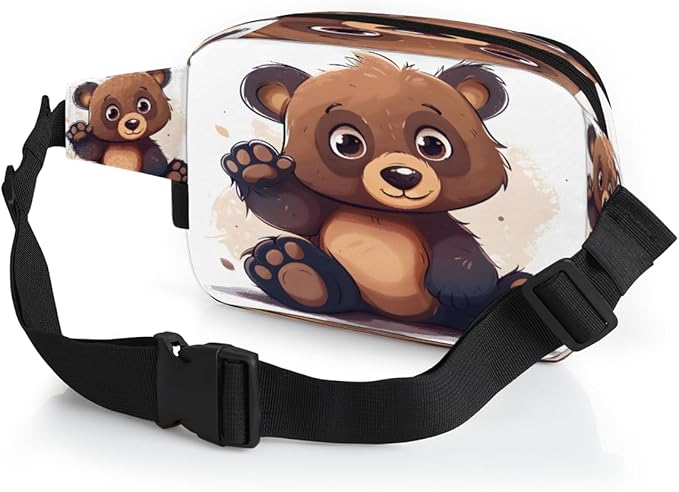 Cute Hand Painted Bears Waterproof Fanny Pack for Women Men Adjustable Waist Bag with Double Zipper Pockets Lightweight Square Hip Pack for Running Travel Hiking Workout Cycling