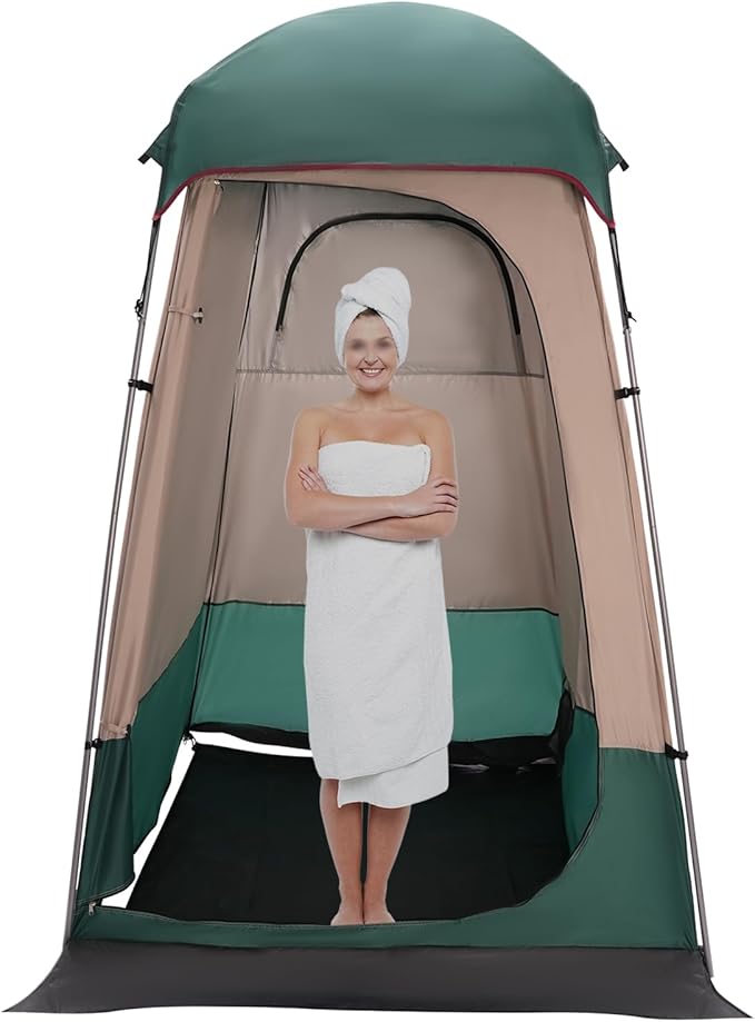 Outdoor Shower Tent Camping Privacy Shelter-Dressing Changing Room-Portable Toilet Tent for Camping Hiking Beach Toilet Shower Bathroom Green/Coffee Color