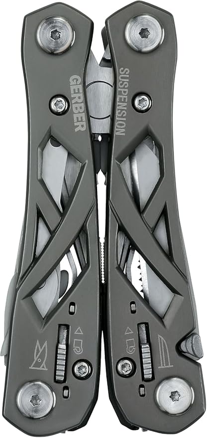 Gerber Gear Suspension 12-in-1 EDC Multi-Plier Multitool with Pocket Knife Needle Nose Pliers Wire Cutters and More Gifts for Men Camping and Survival Grey