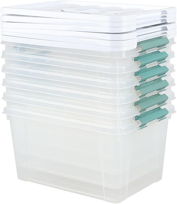 Saedy 14 Quart Plastic Storage Bin with Lid 6 Packs Clear Latching Container Box