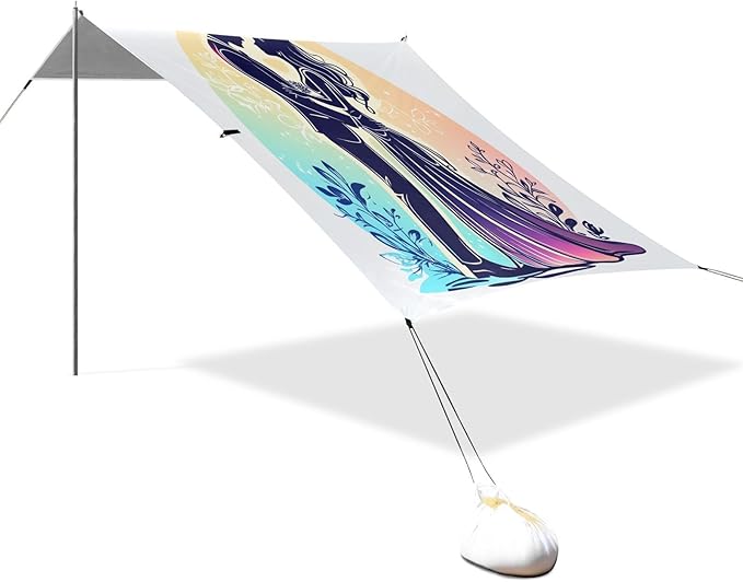 ALAZA Wedding Couple Beach Tent Sun Shelter UPF50+ Protection Beach Shade Canopy w/ 4 Sandbags for Outdoor Camping Fishing Backyard Fun Picnic 10x9 ft