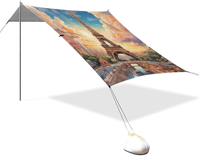 ALAZA Paris Magnificence of The Eiffel Tower Beach Tent Sun Shelter Portable Canopy Sunshade for Outdoor Camping Picnics Backyard Fun 10x9 ft