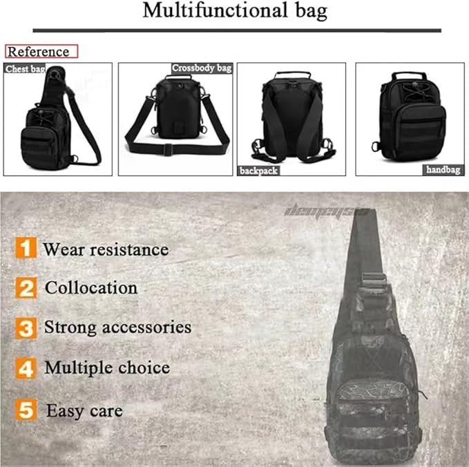 SUMAC Universal Tactical Sling Backpack - 600D Polyester Waterproof Crossbody Pack for Camping Hiking Fishing Hunting - EDC Bag with Molle System - Khaki