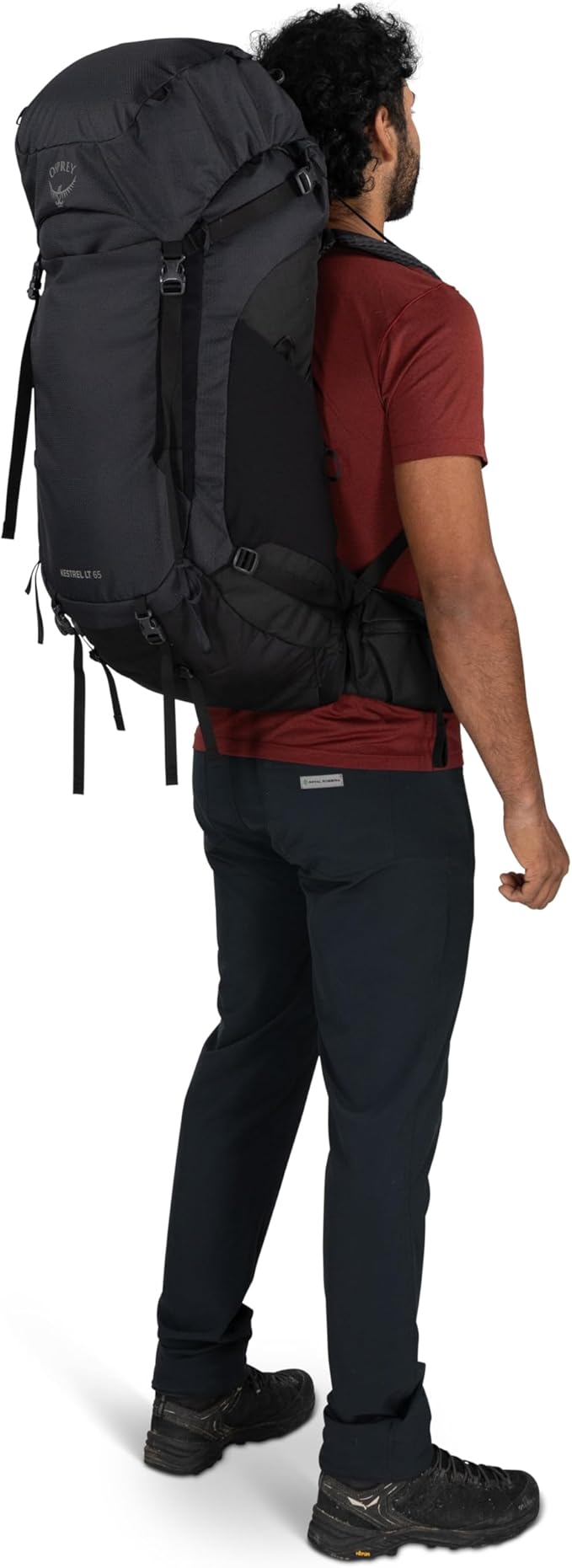 Osprey Kestrel LT 65L Men's Backpacking Backpack - Lightweight Hiking &amp Camping Bag with Waterproof Raincover Black