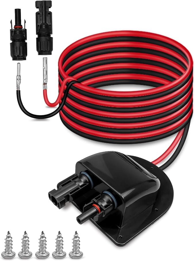 Waterproof Solar Connector Entry Gland Cable Junction Box Through RV Roof Solar Entry Housing with 10Ft 10AWG Extension Cable Connector on RV Boat Van Camper Black