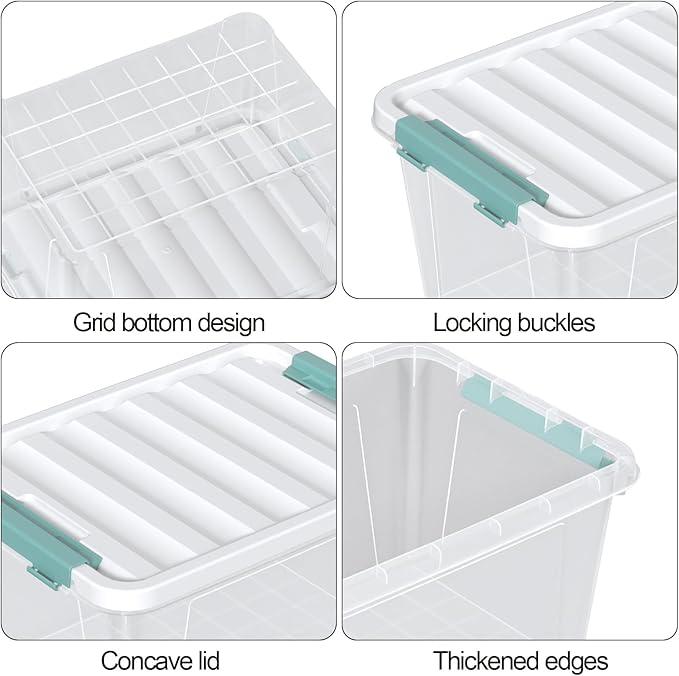 6 Pack Clear Latching Box with Lid 20 Quart Plastic Storage Bin