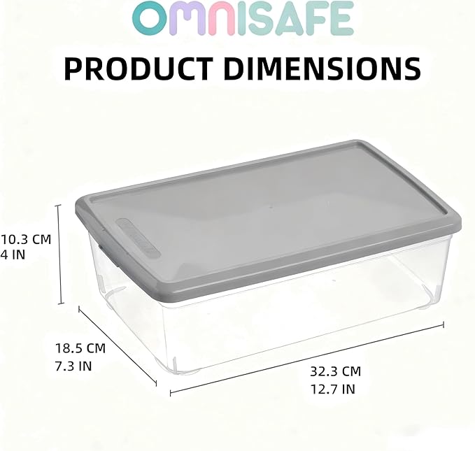 Stackable Plastic Storage Shoebox BPA-Free Nestable Container with Latching Lid to Organize Shoes See-Through Box for Home and Office Multi-Purpose Storage Case Clear Bins (12 Pack 6 Quart Gray)