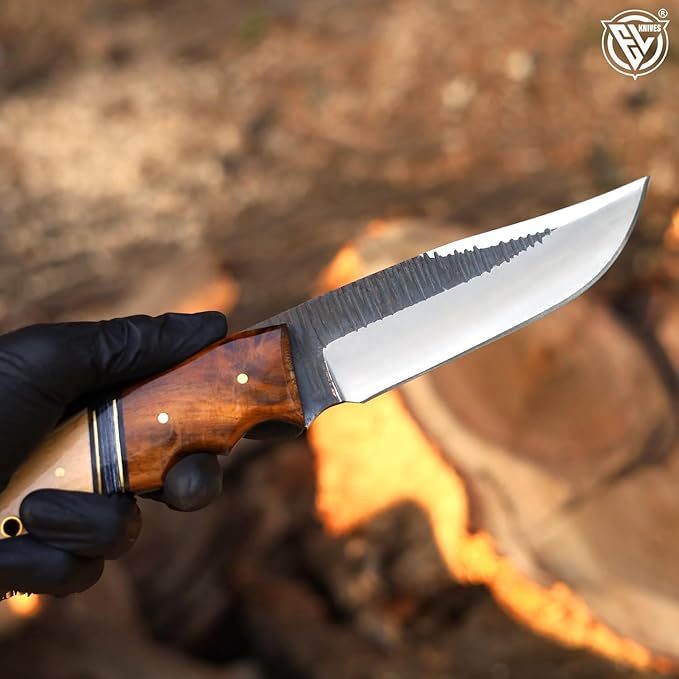 EdgeLandKnives® Hand Forged Tomahawk Throwing Axe and Bushcraft Knife Set Heavy Duty D2 Steel Tomahawk Throwing Axe and Bushcraft Knife Set with Leather Sheath Perfect Combo for Outdoorsmen EL90