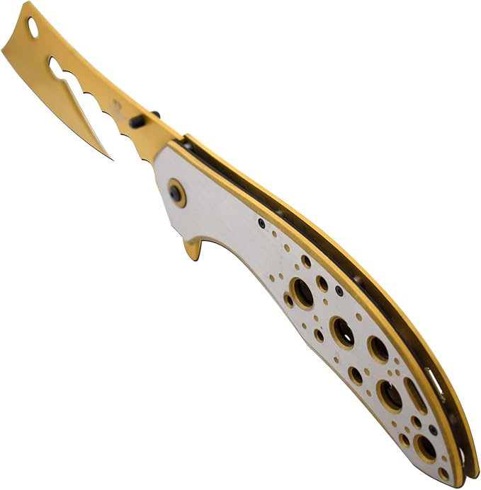 Snake Eye Tactical 12 Jumbo Huge Heavy Duty Ultra Smooth One Hand Opening Folding Pocket Knife Limited Edition Collectors Knife - Ideal for Recreational Work Hiking Camping (Gold)