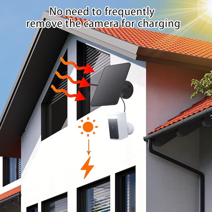 2 Pack Solar Panel Compatible with WYZE Battery Cam Pro 5V Solar Panel for Security Camera Charger Micro USB &amp USB-C 10ft Charging Extension Cable and Adjustable Wall Mount Black