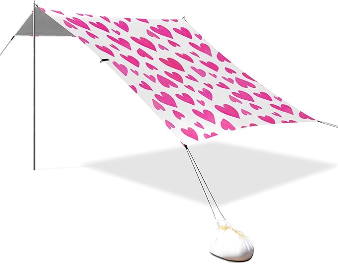 Beach Canopy with Windproof Ropes &amp Sandbags Beach Tent Sun Shade Sun Shelter for Camping Trips Fishing Backyard Fun or Picnics Heart