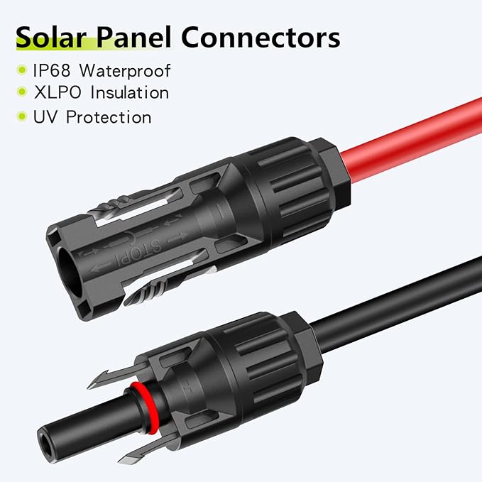 Solar Cable Extension 20Ft 10AWG Solar Wire with Tool-Free Solar Connectors Waterproof Solar Panel Extension Cable 6mm² PV Cable 10Gauge for Home Boat RV Solar Panels(20ft)