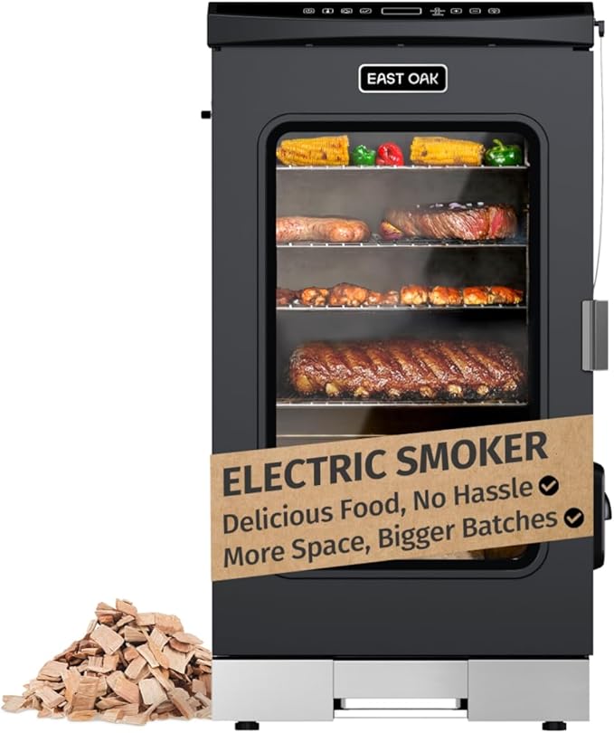 EAST OAK 30 Electric Smoker for Outdoors | Built-in Meat Probe &amp Clear Viewing Window | Side Chip Loader for 6x Longer Uninterrupted Smoking | 725 sq in Cooking Area for Bigger Batches Night Blu