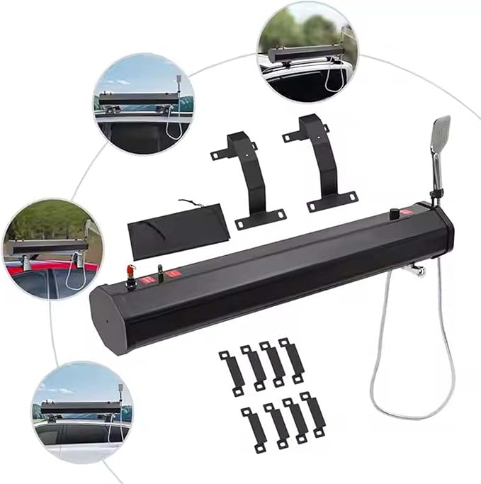 Roof Rack Water Tank Solar Shower Shower Head and Hose Set 4.8/5.3/7.9 Gallon for Hiking Pet Cleaning Beach Vacations (18L)