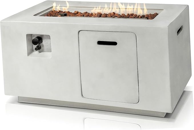 SereneLife Fire Pit Table – 50000 BTU Propane Gas Fire Pit with Adjustable Flame Stainless Steel Burner &amp Lava Rock – Weather-Resistant Easy Propane Access Perfect for Outdoor Parties &amp BB