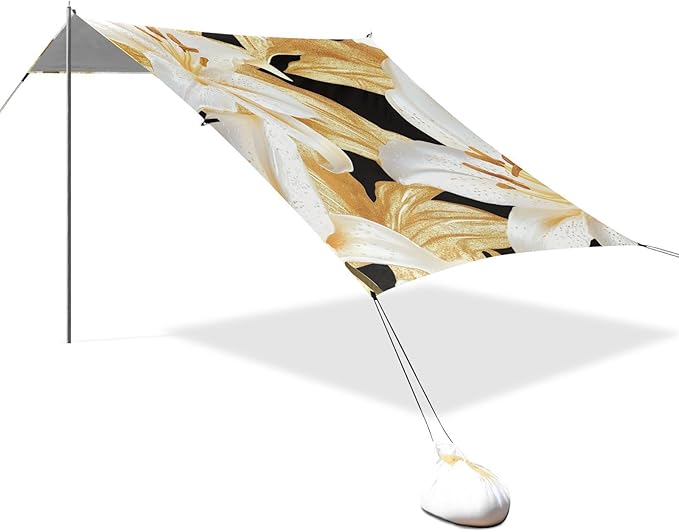 ALAZA White Golden Lily Beach Tent Sun Shelter Portable Canopy Sunshade for Outdoor Camping Picnics Backyard Fun 10x9 ft