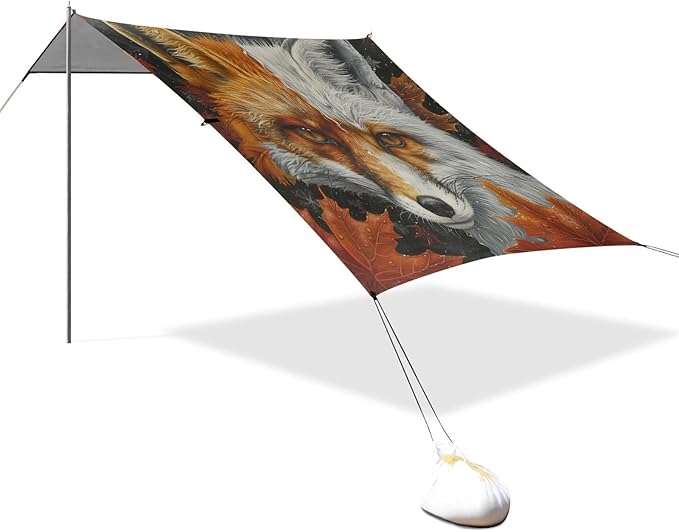 ALAZA Fox Maple Leave Beach Tent Sun Shelter Portable Canopy Sunshade for Outdoor Camping Picnics Backyard Fun 10x9 ft