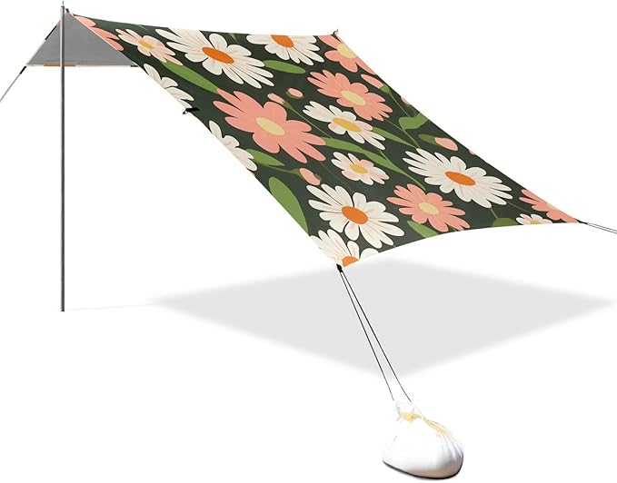 ALAZA Daisy Flower Vintage Floral Beach Tent Sun Shelter Portable Canopy Sunshade for Outdoor Camping Picnics Backyard Fun 10x9 ft