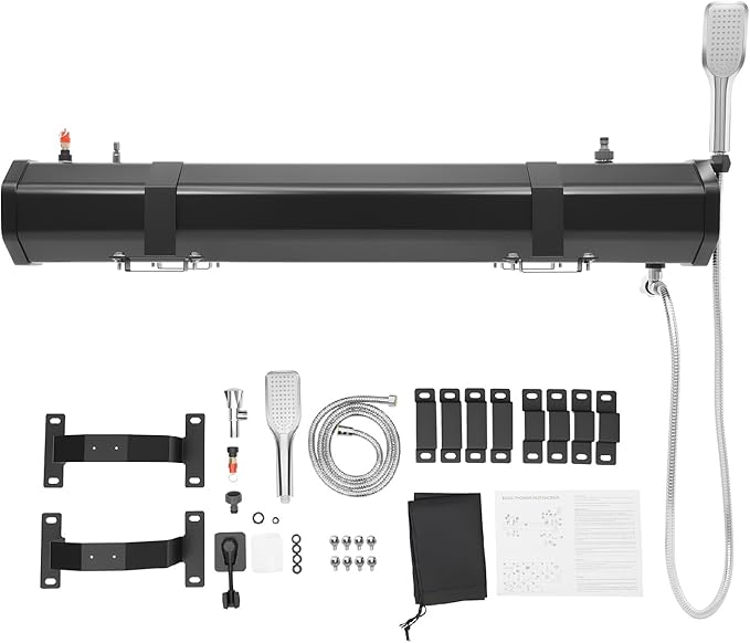 Portable Pressurized Water Tank Roof Rack Mount Road Shower with Solar Heating 7.93Gal Capacity Camping Shower with Hose for Off-Road Overlanding