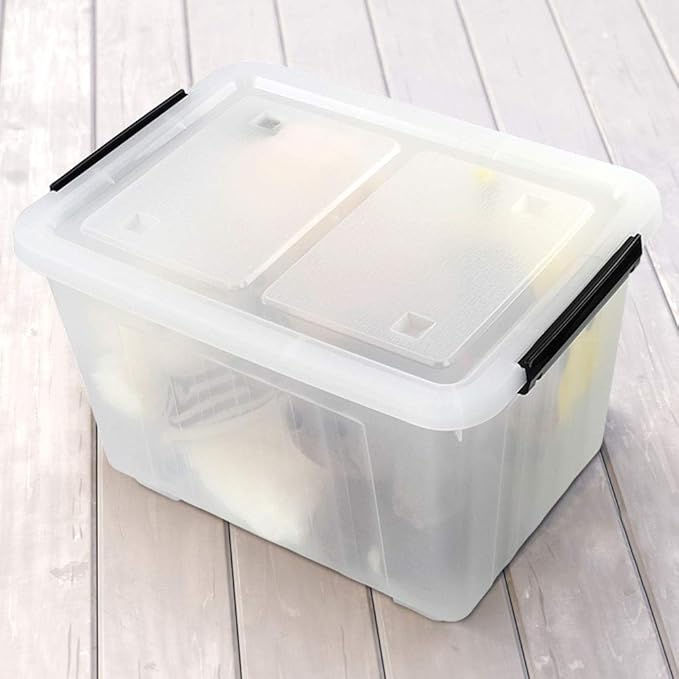 30 L Ultra Latching Box Storage Bins with Lids Clear Plastic Organizing Containers for Closet Bathroom and Office
