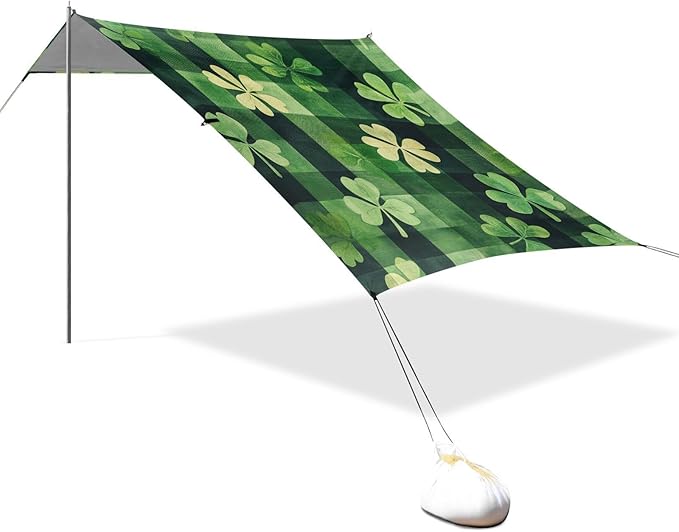 ALAZA St. Patricks Day Plaid Clover Leaves Beach Tent Sun Shelter Portable Canopy Sunshade for Outdoor Camping Picnics Backyard Fun 10x9 ft