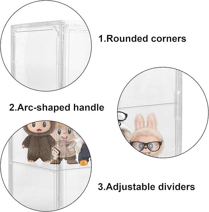 Acrylic Display Case - 2 Layers Transparent Doll Display Box Oversized with Magnetic Lid and Removable Partitions for Storing Dolls Models and Cosmetics