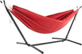 Vivere Double Sunbrella Hammock with Space-Saving Steel Stand Heavy-Duty Portable Outdoor Hammock Set for Backyard Patio or Travel Crimson