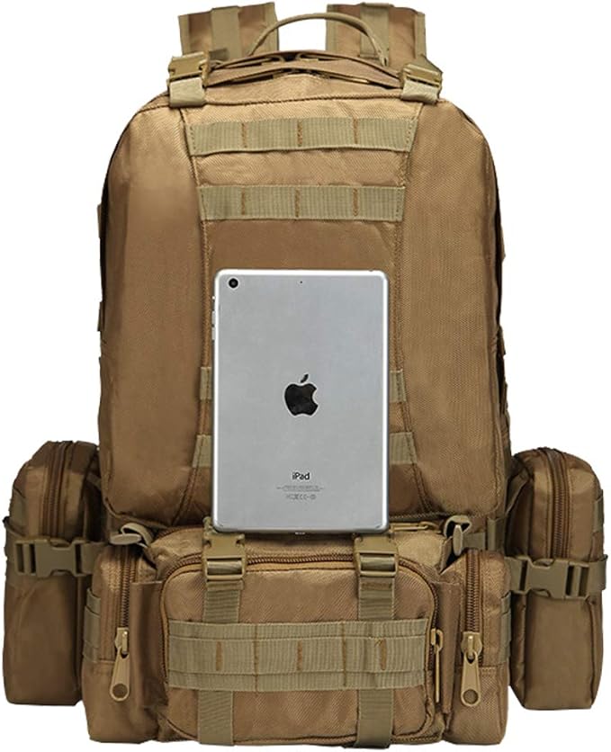 Tactical Backpack 55L with Built-up 3 MOLLE Bags Rucksacks for Travelling