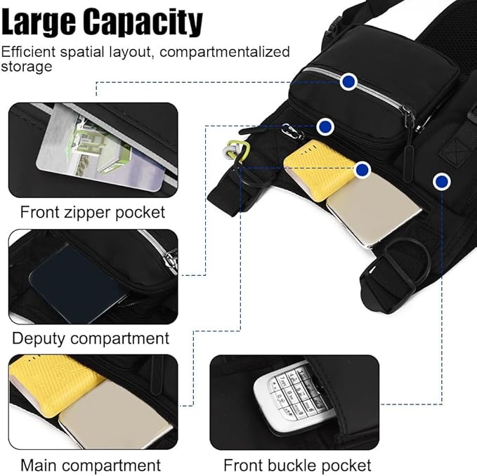 Tactical Chest Bag Running Vest Backpack with Reflective Zipper Tape Waterproof Sports Chest Pack for Hiking Cycling Hunting Fishing Travelling